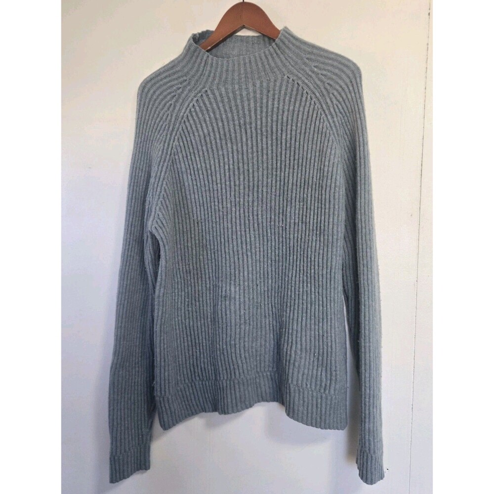 Vintage J Crew Sweater Mens M Turtleneck 100% Wool Ribbed Knit Blue Preppy